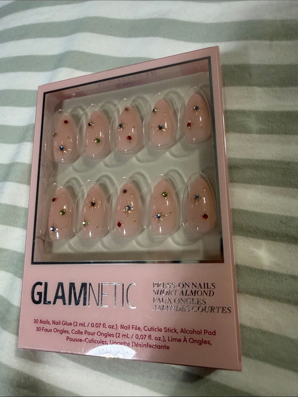 Glamnetic Nude Short Almond Press-On Nails with Multicolor Gems